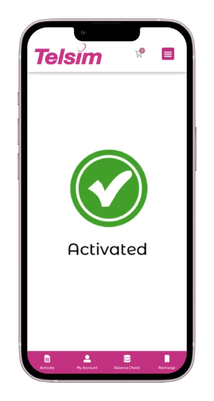 A view of the successful Telsim eSIM Australia activation process where a green tick is shown on the mobile screen.